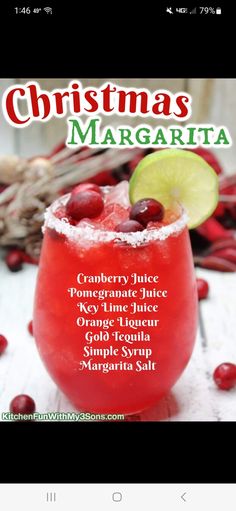 a christmas margarita with cranberry juice and lime