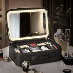 Portable Makeup Station, Portable Makeup Storage, Make Up Storage, Makeup Station, Magnifying Lens, Makeup Storage Bag, Makeup Bags Travel, Led Mirror, Travel Makeup