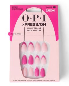 Barbie Dreamhouse Press-On Nails | OPI Cheap Kawaii Clothes, Natural Nail Tips, Barbie Land, Opi Pink, Nails Opi, City Nails, Barbie Dreamhouse, Long Press On Nails, Nail Effects