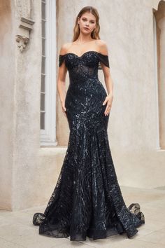 Black Illusion Dress, Corset Formal Dresses, Fit And Flare Dress Formal, Timeless Gown, Sequin Mermaid Prom Dress, Andrea And Leo, Gala Gown, Evening Gala, Sheer Corset