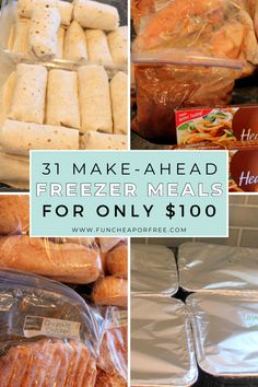 4 images of different types of freezer meals. Freezable Meal Prep, Pregnancy Freezer Meals, Freezer Lunches, Freezer Meal Recipes, Family Meal Prep