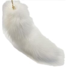 a white furry animal keychain with a gold chain hanging from it's side