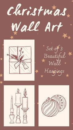 christmas wall art set of 3 beautiful wall hangings with candles, gifts and presents