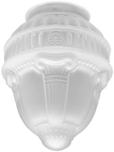 a white vase with an ornate design on the top and bottom, is shown in this image