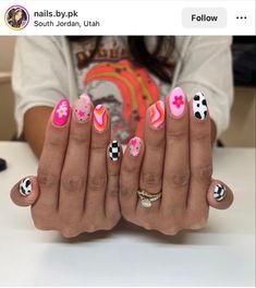 Cowboy Nails, Checkered Nails, Western Nails, Cow Nails, Back To School Nails