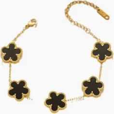 Four Leaf Clover Gold Faux Fashion Bracelet Luxury Four Leaf Clover Nwot Black Bracelet Designer Four Leaf Clover Bracelet For Woman Girl Gift Thanksgiving Christmas Birthday Gift Chic Black Bracelet Jewelry, Black Metal Bangle Charm Bracelet, Black Costume Jewelry Bracelets As Gift, Elegant Black Charm Bracelet For Party, Elegant Black Metal Charm Bracelet, Elegant Black Bangle Charm Bracelet, Four Leaf Clover Bracelet, Bracelet Luxury, Clover Bracelet