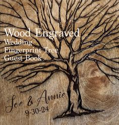 wood engraved wedding fingerprint tree guest book