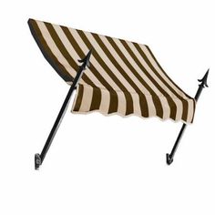 an awning with black and white stripes on it's sides is shown in front of a white background