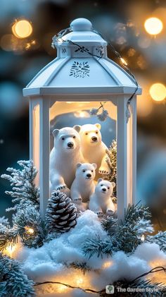 an ornament with three polar bears in it