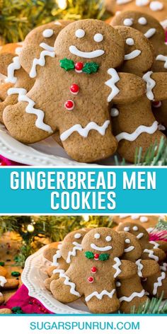 gingerbread men cookies with white icing and green sprinkles on top