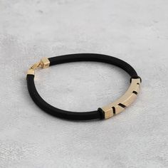 Men's Black Rubber Cord Gold Bracelet Real 14K Yellow - Etsy Black And Gold Bracelet Men, Bracelet Ideas For Men Gold, Modern Black Engraved Bracelet, Elegant Black Engraved Name Bracelet, Formal Black Engraved Bracelets, Formal Engraved Black Bracelet, Formal Black Engraved Bracelet, Modern Black Gold Bracelet For Formal Occasions, Modern Black Jubilee Gold Bracelet