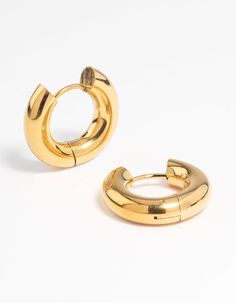 Gold Plated Surgical Steel Thick Huggie Earrings - Lovisa Jewelry Staples, Waterproof Jewelry, Square Earrings, Huggie Earrings, Favorite Rings, Jewellery Collection, Huggies Earrings, Quality Jewelry, Ring Necklace