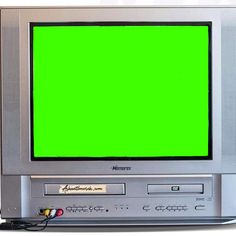 an old computer with a green screen on the monitor is shown in front of a white background