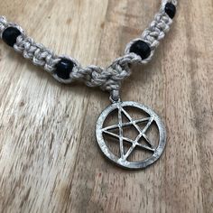 Hemp Necklace Fasteners, Step By Step Hemp Necklace, Hemp Necklace Diy, Witchy Products, Pentagram Pendant, Hemp Jewelry, Hemp Necklace, Hemp Twine, Pewter Pendant