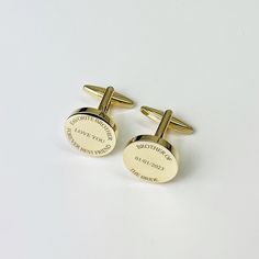 These personalized cufflinks make the perfect gift for the brother of the bride. The possibilities are endless so get creative and let us create a keepsake he can cherish for a lifetime. The Cuff Links are made out of Stainless Steel and are design to last you for a lifetime.  Each cufflink is 18mm wide. More colors available on the link below https://www.etsy.com/shop/OneMemoryLaneLLC?section_id=25153613 Tie clip available on the link below https://www.etsy.com/listing/771013430/tie-clip-handwr Brother Wedding Gift From Sister, Brother Of The Bride Gift, Engravable Cufflinks For Wedding Gift On Father's Day, Engraved Cufflinks For Wedding Gift On Father's Day, Wedding Engraved Cufflinks For Father's Day, Father's Day Wedding Gift Cufflinks With Engraving Option, Personalized Cufflinks For Wedding And Father's Day, Customizable Cufflinks For Father's Day Gift, Wedding Cufflinks With Gift Box For Father's Day