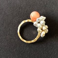 Coral Approx.7mm、Akoya Pearl, K18YG, Size 11 Luxury Yellow Gold Akoya Pearl Rings, Gold Multi-stone Pearl Ring In Fine Jewelry Style, Gold Rings With High Luster, Yellow Gold Multi-stone Pearl Ring, Yellow Gold Multi-stone Round Pearl Ring, Elegant Multi-stone Gold Pearl Ring, Handmade Yellow Gold Pearl Ring, Gold Multi-stone Pearl Ring Gift, Gold Multi-stone Pearl Ring As A Gift