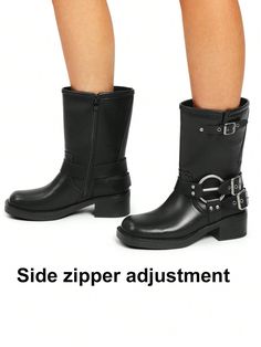 "Effortless Wear: Slide into style with these biker boots featuring a slip-on design and a straight-cut boot shaft, ensuring easy on and off, making them a convenient choice for your wardrobe.
Stability & Style: Stride confidently with a 1.96-inch heel that not only adds a touch of style but also offers stability, making these buckle boots both fashionable and practical for various occasions.
Adjustable Straps: These mid-calf boots are equipped with three buckle straps that can be easily adjusted, allowing you to achieve a comfortable and personalized fit for your feet.
Moto-Inspired: Infuse a modern edge into your look with these women's boots, inspired by classic motorcycle boot styles. The versatile design makes them suitable for various occasions, from everyday wear to a night out on t Biker Boots For Winter, Edgy Mid-calf Boots For Winter, Edgy Winter Mid-calf Boots, Fall Biker Ankle Moto Boots, Biker Style Ankle Platform Boots For Winter, Punk Style Ankle Moto Boots For Winter, Punk Style Winter Moto Ankle Boots, Edgy Winter Moto Ankle Boots, Wide Calf Moto Ankle Boots For Winter