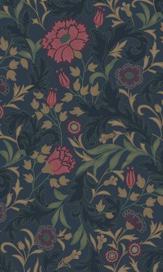 an intricately designed wallpaper with flowers and leaves