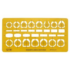 a yellow plastic ruler with white circles and numbers on the front, in different sizes