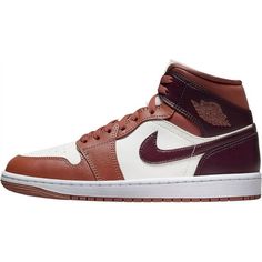 Women's Jordan 1 Mid Dusty Peach/Night Maroon-Sail Size: 8.5.  Color: Brown.  Gender: female.  Age Group: adult. Dusty Peach, White Shoes Sneakers, Womens Air Jordans, Jordans Women, Nike Air Max For Women, Womens Jordans, Kids Jordans, Skechers Women, Jordan 1 Mid