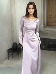 Olivia Mark - Long Sleeve Satin Bodycon Dress with Diamond Embellishments Satin Long Sleeve Dress, Purple Satin Dress, Long Sleeve Satin Dress, Purple Bodycon Dresses, Wedding Gown Backless, Satin Bodycon Dress, Irregular Skirt, Satin Long Sleeve, Backless Wedding