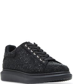 From Steve Madden&#x2C; the Men's Icebox Embellished Sneakers feature:Micro suede upper with allover rhinestone embellishmentWide beveled platform soleLace-up closureTextile liningRubber outsoleImported. Embellished Sneakers, Ice Box, Low Top Sneakers, Black Rhinestone, Dillard's, Mens Shoes Sneakers, Casual Sneakers, Low Top, Steve Madden