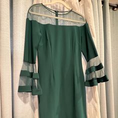 Green Midi Length Women’s Dress Brand New With Tag Green Fitted Dress With Sheer Sleeves, Chic Green Dress With Sheer Sleeves, Elegant Green Lined Dress, Elegant Mini Dress With Sheer Sleeves For Brunch, Elegant Green Dress With Sheer Sleeves, Spring Sheath Dress With Sheer Sleeves, Adam Green, Dresses Women, Size 8 Dress