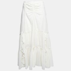 You Will Surely Fall In Love With This Beautiful Skirt From Diane Von Furstenberg. Draped With Ruffled Trims And Cut From Off White Cotton Fabric, This Maxi Length Skirt Makes The Summer Accessory To Flaunt All Your Summer Crop Tops With. For Fastening, It Is Provided With A Zipper. White Cotton Fabric, Summer Crop Tops, Beautiful Skirts, Luxury Closet, Summer Accessories, Von Furstenberg, Diane Von, Diane Von Furstenberg, Ruffle Trim