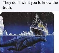 an alligator and a boat in the ocean with caption that reads, they don't want you to know the truth