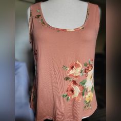 Alone Or With Layers, This Sleeveless Top Skims Your Curves And Provides Just A Hint Of Stretch For A Figure-Flattering Fit. Size Xl: 27'' Long From High Point Of Shoulder To Hem 97% Polyester / 3% Spandex Machine Wash; Tumble Dry Assembled In The Usa Using Casual Pink Floral Print Tank Top, Casual Pink Tank Top With Floral Print, Stretch Floral Print Summer Tank Top, Sleeveless Rose Print Tops For Summer, Rose Print Sleeveless Tops For Summer, Gold Floral, High Point, Crop Tank, Pink Roses