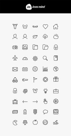 the icon set is shown in black and white, including symbols for different types of items