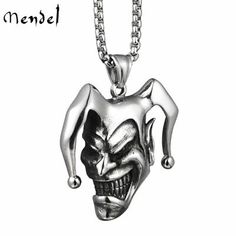 Pinterest Joker Clown Mask, Joker Necklace, Pendant With Stone, Joker Clown, Evil Clown, Clown Mask, Mens Band Rings, Bullet Necklace, Steel Accessories