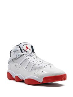 Jordan Jordan 6 Rings Sneakers - Farfetch Luxury White Jordan Shoes With Perforated Toe Box, White Leather Jordan Shoes With Perforated Toe Box, Luxury High-top Jordan Shoes With Perforated Toe Box, Air Jordan 6 Rings, Jordan 6 Rings, White Jordans, Floral Sneakers, Marina Blue, 6 Rings