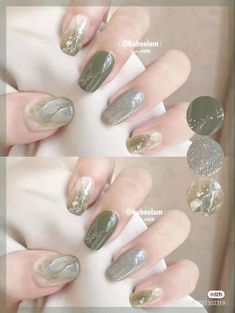 Hijau Sage, Girls Nail Designs, Trends Nails, Minimal Nails Art, Green Nail Art, Korean Nail Art, Fake Nails Designs, Bridal Nail Art, Art Deco Nails