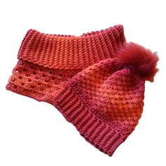 Granny Square Cowl OR Pom Beanie in Red-orange Ombre Mix or - Etsy Granny Square Kerchief, Granny Square Cowl, Granny Stitch, Orange Ombre, Crochet Dresses, Crochet Clothing, Pom Beanie, Fur Pom Pom, Hair Accessories Jewelry