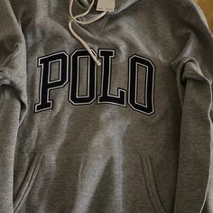 Polo Grey Hoodie Gray Long Sleeve Varsity Hoodie, Varsity Style Fall Sweatshirt With Kangaroo Pocket, Varsity Sweatshirt With Kangaroo Pocket For Fall, Varsity Long Sleeve Hoodie For Loungewear, Polo Pullover, Lauren Gray, Polo Sweatshirt, Ralph Lauren Sweaters, Grey Hoodie