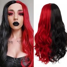 PRICES MAY VARY. Material:Material: Our wavy wig is made of high quality heat resistant synthetic fibers which is more durable and soft to the touch just like the real hair, perfect for long term use. Color:Half Black Red Wig.The Wig Color may be difference between the picture and the actual product due to the monitor setting. Packaged: 1 x Wig + 1 x Wig Cap Adjustable Size:The Size of Wig Cap is Adjustable, Which Can Fit Different Head Sizes. Function: This Mullet Wig Perfect for Halloween,Cost Wavy Middle Part, Mullet Wig, Red Wig, Ombre Highlights, Party Wig, Black Costume, Wig Color, Red Wigs, Wavy Wig