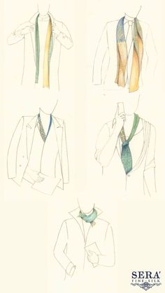 An illustrated guide on ways to wear a scarf for men. Scarves For Men, Pattern Scarf Silk, Wear A Scarf, Luxury Silk Scarves, Scarf For Men, How To Wear A Scarf, Scarf Style, Color Sorting