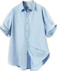 Oversized Light Blue Shirt With Pockets, Oversized Light Blue Tops With Pockets, Everyday Solid Shirt With Roll-up Sleeves, Everyday Shirt With Roll-up Sleeves, Casual Blue Half Sleeve Shirt, Blue Plain Shirt For Summer, Everyday Relaxed Fit Shirt With Rolled Sleeves, Basic Solid Summer Shirt, Oversized Plain Shirt For Spring