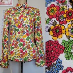 Excellent Condition Item, Defect Free. Bought As Vintage, Never Worn Since. Stored In Closet In Smoke-Free, No Pet Home. Questions? Leave A Comment Below! Spring Multicolor Print Collared Blouse, Collared Multicolor Floral Print Top, Collared Multicolor Print Blouse For Spring, Spring Collared Blouse In Multicolor Print, Fitted Multicolor Retro Print Tops, Fitted Multicolor Tops With Retro Print, Multicolor Printed Blouse With Collar, Red Top With Vintage Print For Spring, Red Vintage Print Top For Spring