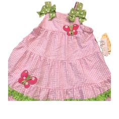 Toddler Butterfly Pink Gingham Sundress Nwt *Size 24 Month Gingham Sundress, Girls Halter Dress, Toddler Summer Dresses, Girls Polka Dot Dress, Watermelon Dress, Pink Sleeveless Dress, Girls Floral Dress, Vintage Baby Girl, Flutter Dress