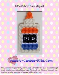 a crocheted bottle ornament with the word glue on it