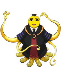 a cartoon character dressed as an octopus wearing a suit and tie with his hands in the air