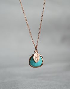 "This beautiful turquoise necklace would be a perfect gift for a wedding, birthday, anniversary, graduation or for any occasion. Please click here to view the matching earrings: https://www.etsy.com/listing/736686652/turquoise-earrings-december-birthstone?ga_search_query=turquoise&ref=shop_items_search_1&pro=1&frs=1 The rose gold or silver plated (shown in last three images) turquoise pendant is made of glass and is a gorgeous blue/green shade. It measures approximately 12.5x 16 mm a Dainty Turquoise Charm Necklace For Gift, Turquoise Round Pendant Jewelry As Gift, Turquoise Round Pendant Jewelry Gift, Dainty Turquoise Pendant Necklace For Gift, Dainty Turquoise Pendant Necklace Gift, Personalized Round Turquoise Jewelry, Personalized Turquoise Sterling Silver Necklaces, Personalized Sterling Silver Turquoise Necklaces, Elegant Blue Turquoise Necklace For Gift