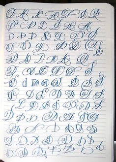 an open notebook with cursive writing on it and the letters in blue ink