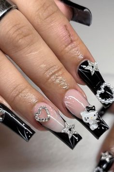 Punk Nails, Grunge Nails, Her Nails, Hello Kitty Nails, Really Cute Nails, Unique Acrylic Nails, Cat Nails