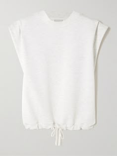 Varley's 'Otis' T-shirt is detailed with functional ties that allow you to temper its loose fit. Made from lightweight and breathable stretch-jersey, it has a high crew neckline and short cap sleeves. Jersey Tops, Swimsuit Dress, Knit Tops, Casual Clothes, Shearling Jacket, Jersey Top, Fashion Outfit, Sport Pants, Crew Neckline