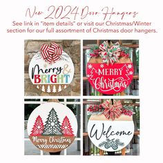 four different christmas door hangers on display