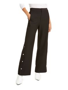 New RACHEL Rachel Roy Wide-Leg Rani Pants in black. Size 4. Details: Inspired by a comfortable track pant, these wide-leg pants by RACHEL Rachel Roy look polished no matter how you rock them. • Zipper and clasp closures at front; belt loops • Snap detailing at outer legs • Off-seam pockets • Polyester Measurements: Length- 42” Inseam- 31” Rise- 12” Waist- 14” to 16” ( garterized at the back) Wide Leg Bottoms With Snap Buttons For Fall, Fall Wide Leg Bottoms With Snap Buttons, Trendy Workwear Bottoms With Snap Buttons, Modern Bottoms With Button Closure For Fall, Chic Wide Leg Bottoms With Snap Buttons, Wide Leg Pants Black, Roy Black, Black Sparkle, Rachel Roy