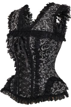 Overbust corset made of high quality brocade and lace fabrics 10 Spiral Steel boned with 2 Flat steel bones Delicate lace detailing Ribbon tie closure at back for cinching Privacy Panel Lined Hand Wash Black Lace Corset, Goth Corset, Striped Shoes, Steel Boned Corsets, Lace Fabrics, Elegant Moments, Light Up Shoes, Overbust Corset, Corsets And Bustiers